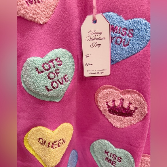 💝 Valentine candy heart sweatshirt pink sparkle sequin embroidered QOS size L - Picture 2 of 5